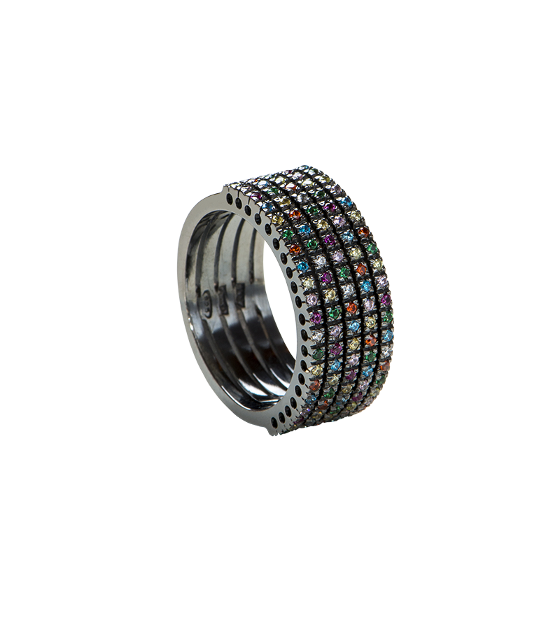 Anello Multicolore Glamour su Base Nera